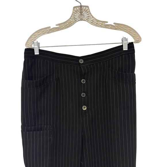 Zara Pin Stripe High Rise Button Fly Pants Black and White Size Large - Picture 2 of 5